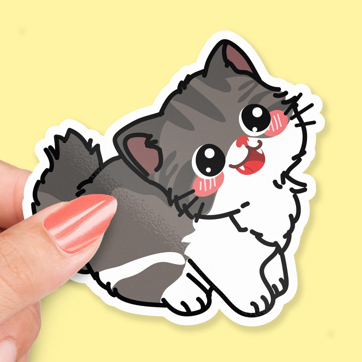 Kawaii Gray Cat sticker, kawaii cat design
