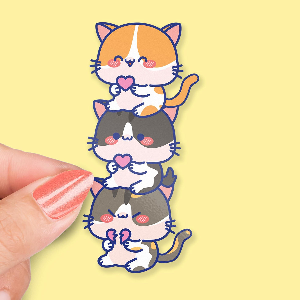 3 Cats Stacked sticker, kawaii cat design