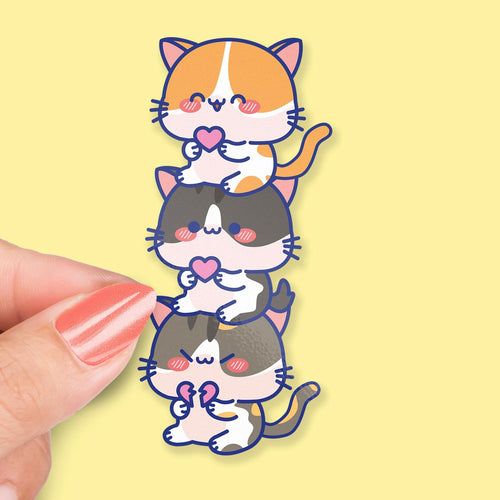 3 Cats Stacked sticker, kawaii cat design