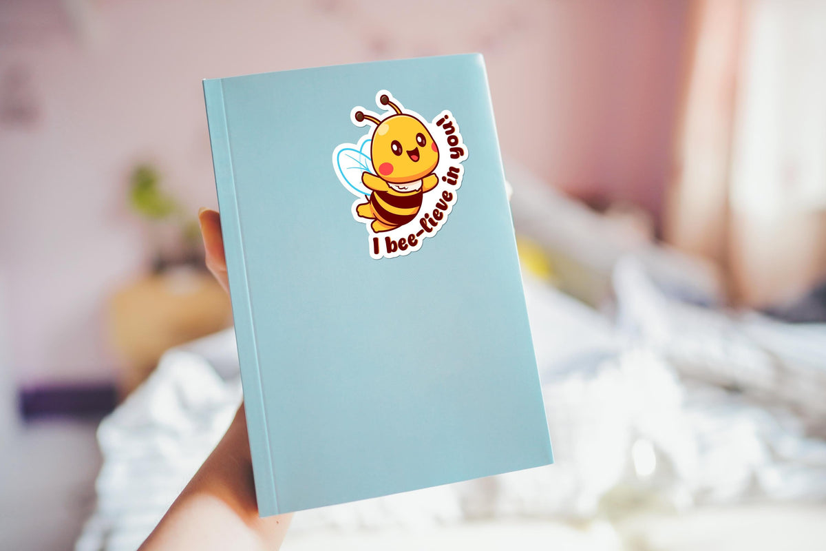 I Bee-lieve in You sticker, encouragement pun – view 4