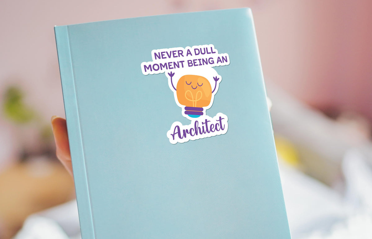 Never a Dull Moment Being an Architect sticker, kawaii light bulb – view 3