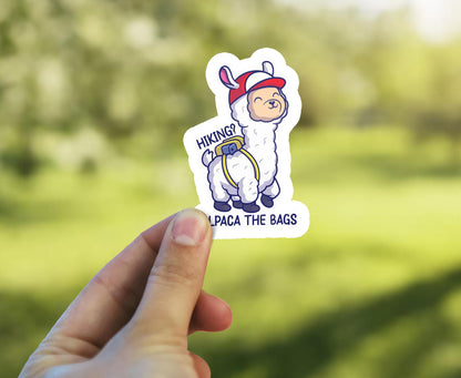 Hiking? Alpaca My Bags sticker, funny pun design – view 4