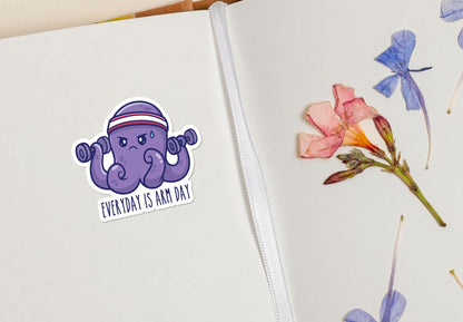 Everyday Is Arm Day sticker, cute octopus working out – view 3