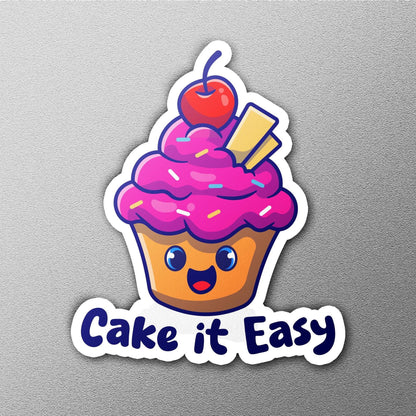 Cake It Easy sticker, funny pun design