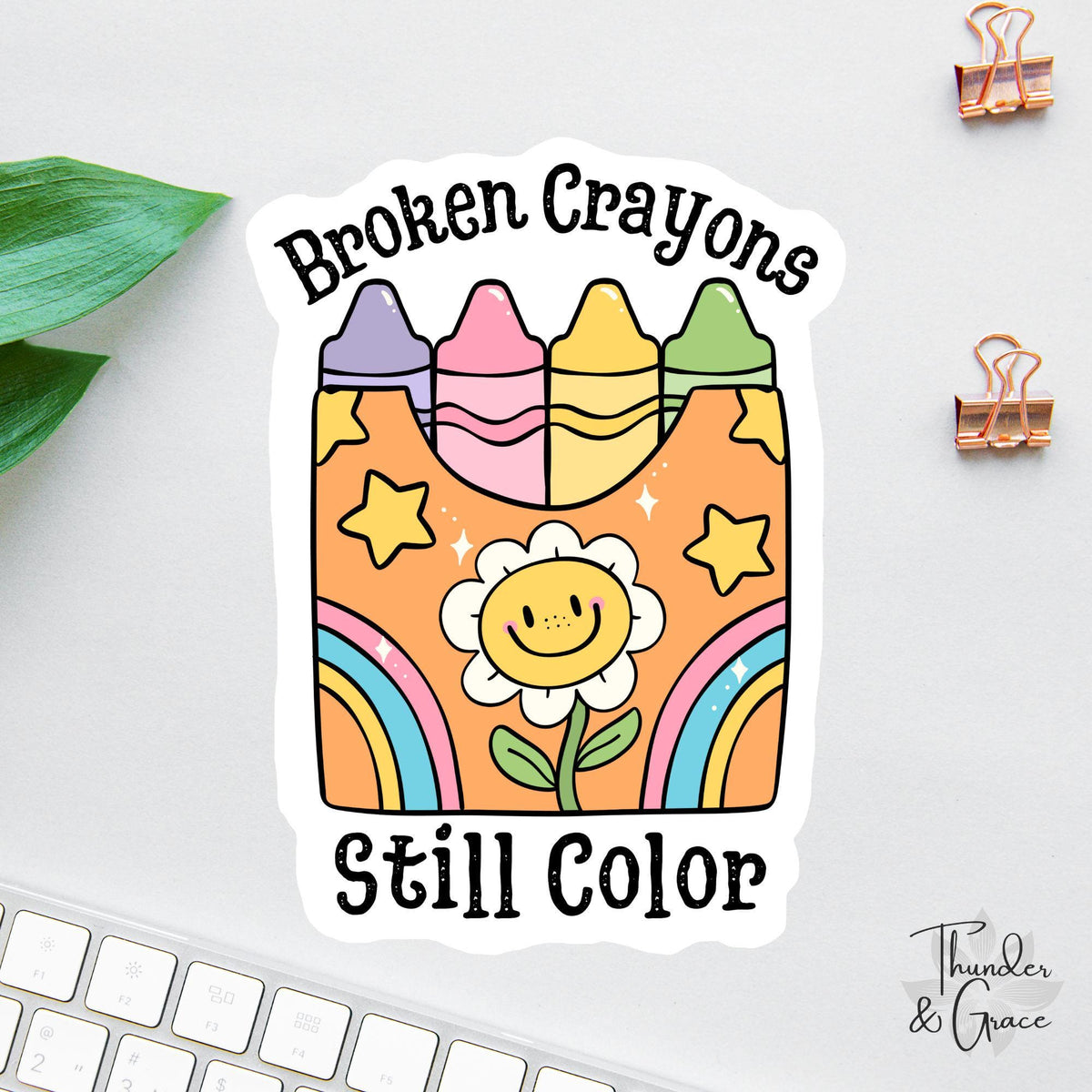 Broken Crayons Still Color sticker, retro flowers