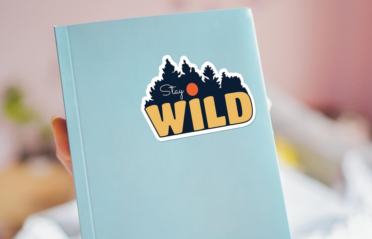 Wild Forest Sunset sticker, forest silhouette with vibrant sunset – view 3