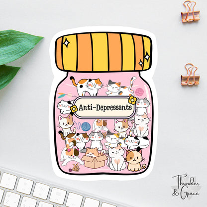 Anti Depressant sticker, emotional support cat