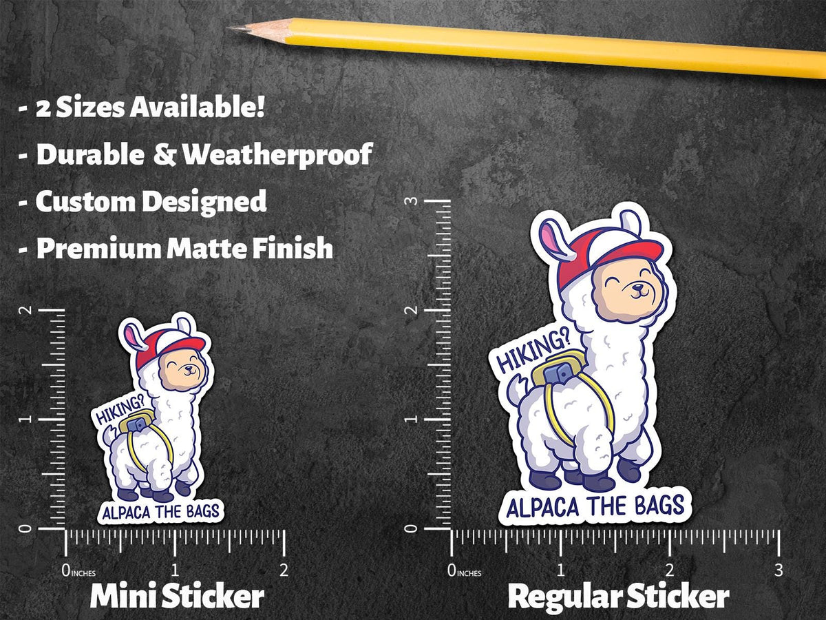 Hiking? Alpaca My Bags sticker, funny pun design – view 2