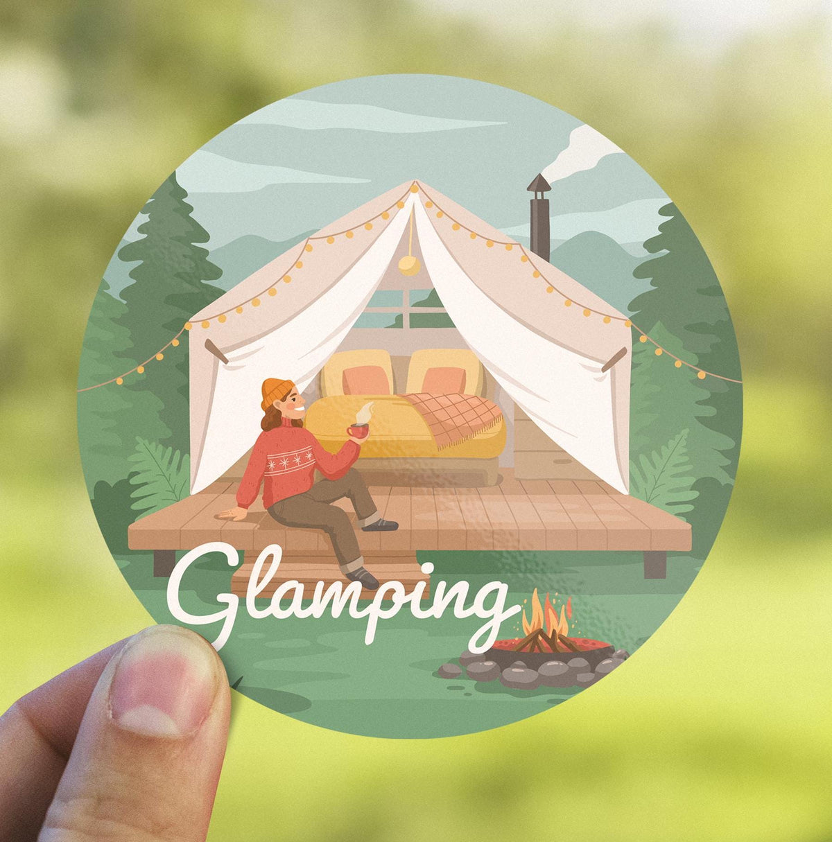 Glamping sticker, glamour camping for girls
