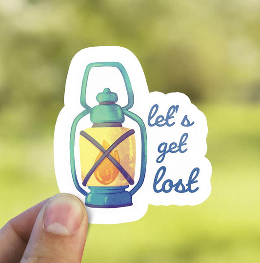 Let's Get Lost Lantern sticker, hiking lantern design