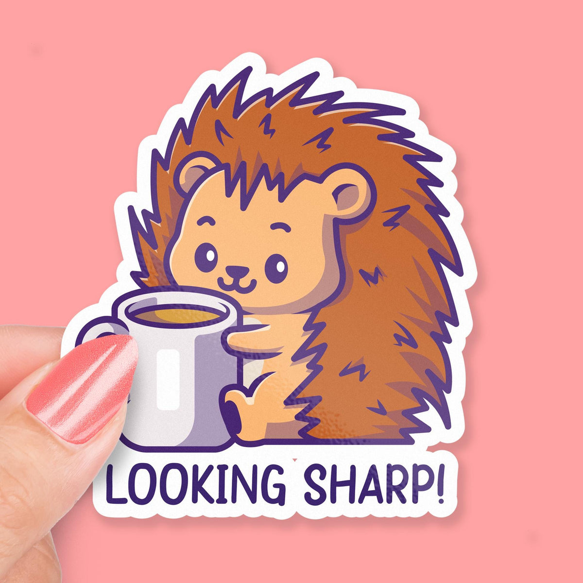 Looking Sharp Hedgehog sticker, cute hedgehog design