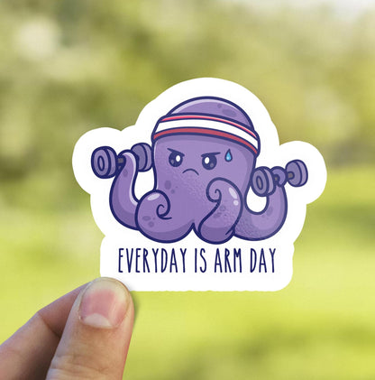 Everyday Is Arm Day sticker, cute octopus working out – view 4