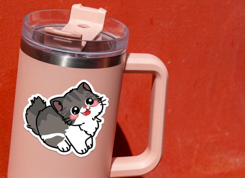 Kawaii Gray Cat sticker, kawaii cat design – view 4