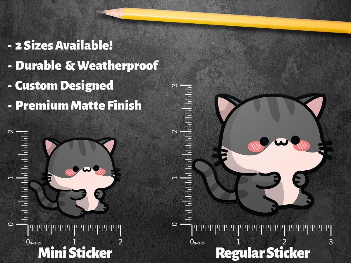 Kawaii Gray Cat Sitting sticker, kawaii cat design – view 2