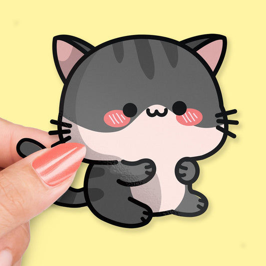 Kawaii Gray Cat Sitting sticker, kawaii cat design