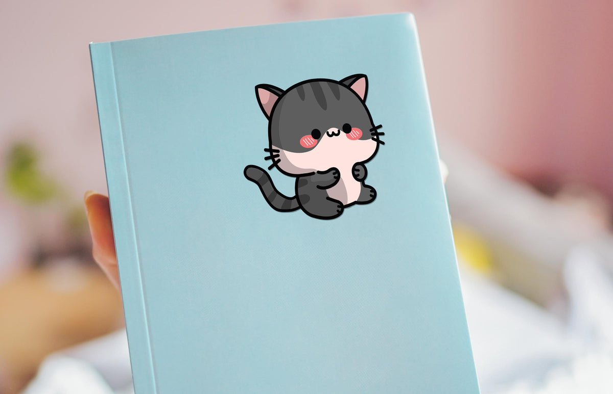 Kawaii Gray Cat Sitting sticker, kawaii cat design – view 3