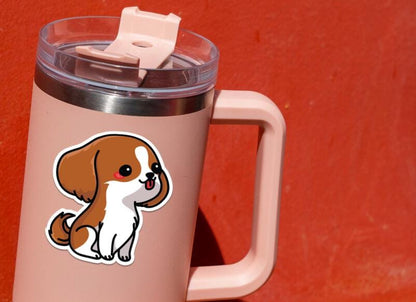 Kawaii Dog Sitting sticker, white and brown dog – view 4
