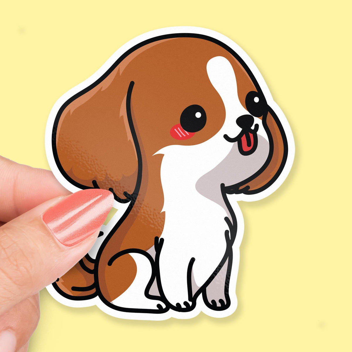 Kawaii Dog Sitting sticker, white and brown dog