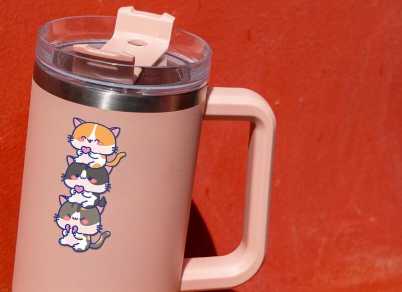3 Cats Stacked sticker, kawaii cat design – view 4