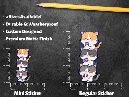 3 Cats Stacked sticker, kawaii cat design – view 2