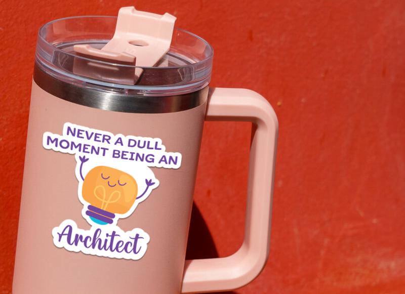Never a Dull Moment Being an Architect sticker, kawaii light bulb – view 4