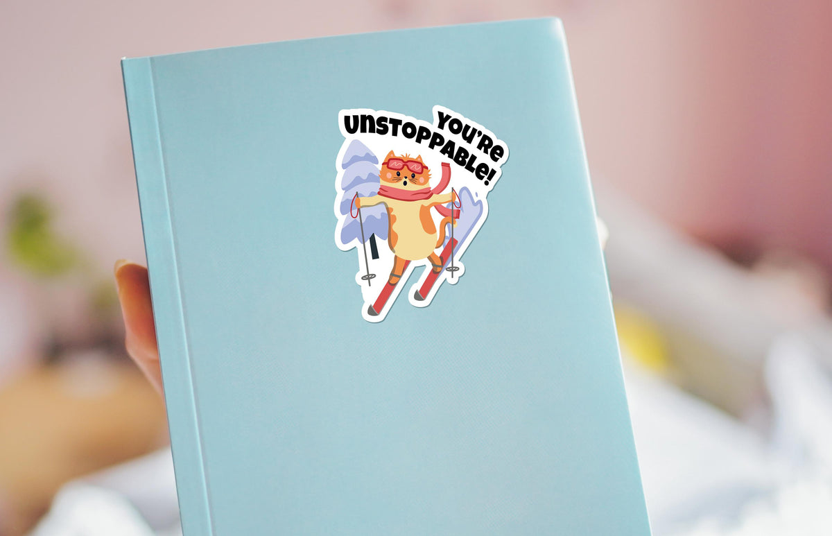 You’re Unstoppable sticker, motivational cat humor – view 3