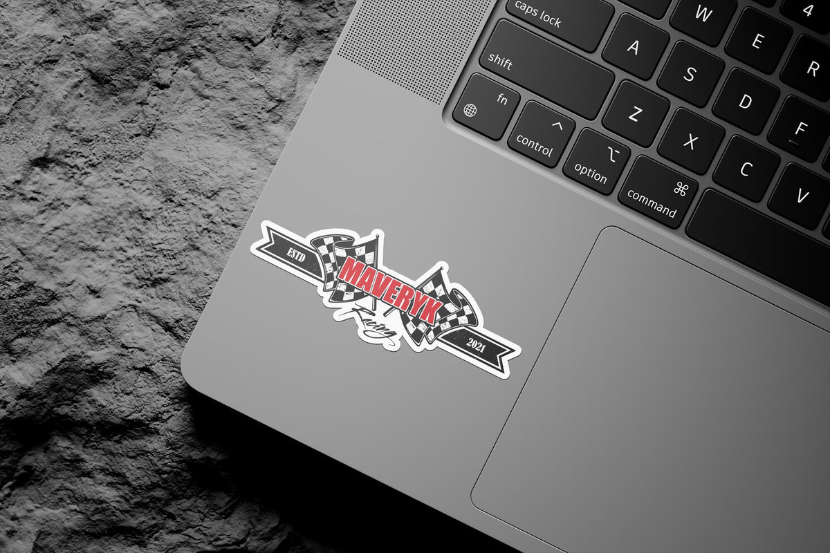 Custom racing flag sticker with a name and established year – view 2