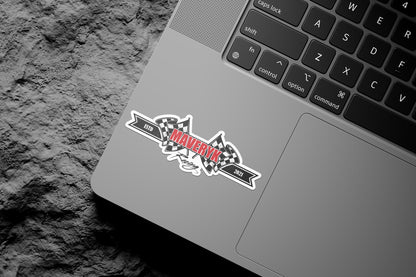 Custom racing flag sticker with a name and established year – view 2