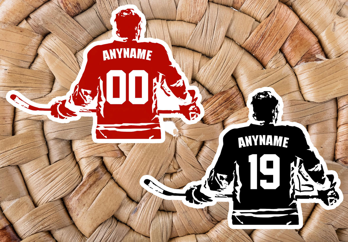 Custom ice hockey jersey number sticker with a name in your colors