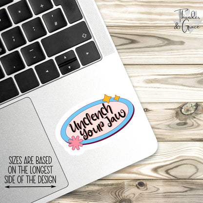 Unclench Your Jaw sticker, retro affirmation – view 2