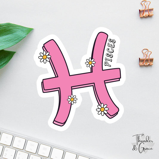 Pisces sticker, retro zodiac