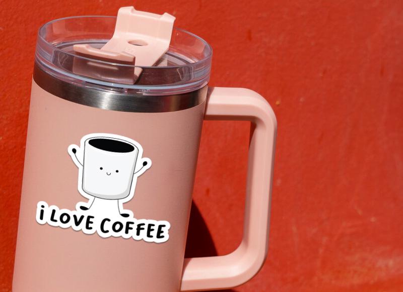 I Love Coffee sticker, cute coffee mug with arms and legs – view 4