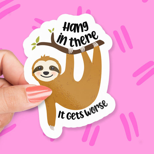 Hang in There sticker, cute sloth pun