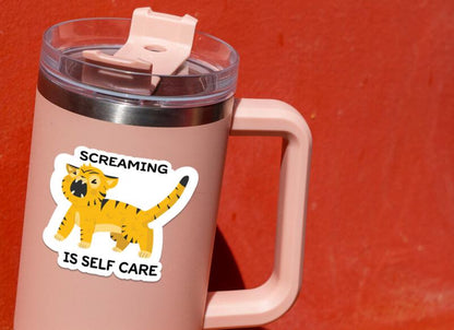 Screaming Is Self-Care sticker, sarcastic mental health – view 4