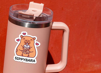 Sippybara sticker, cute capybara with bubble tea – view 4