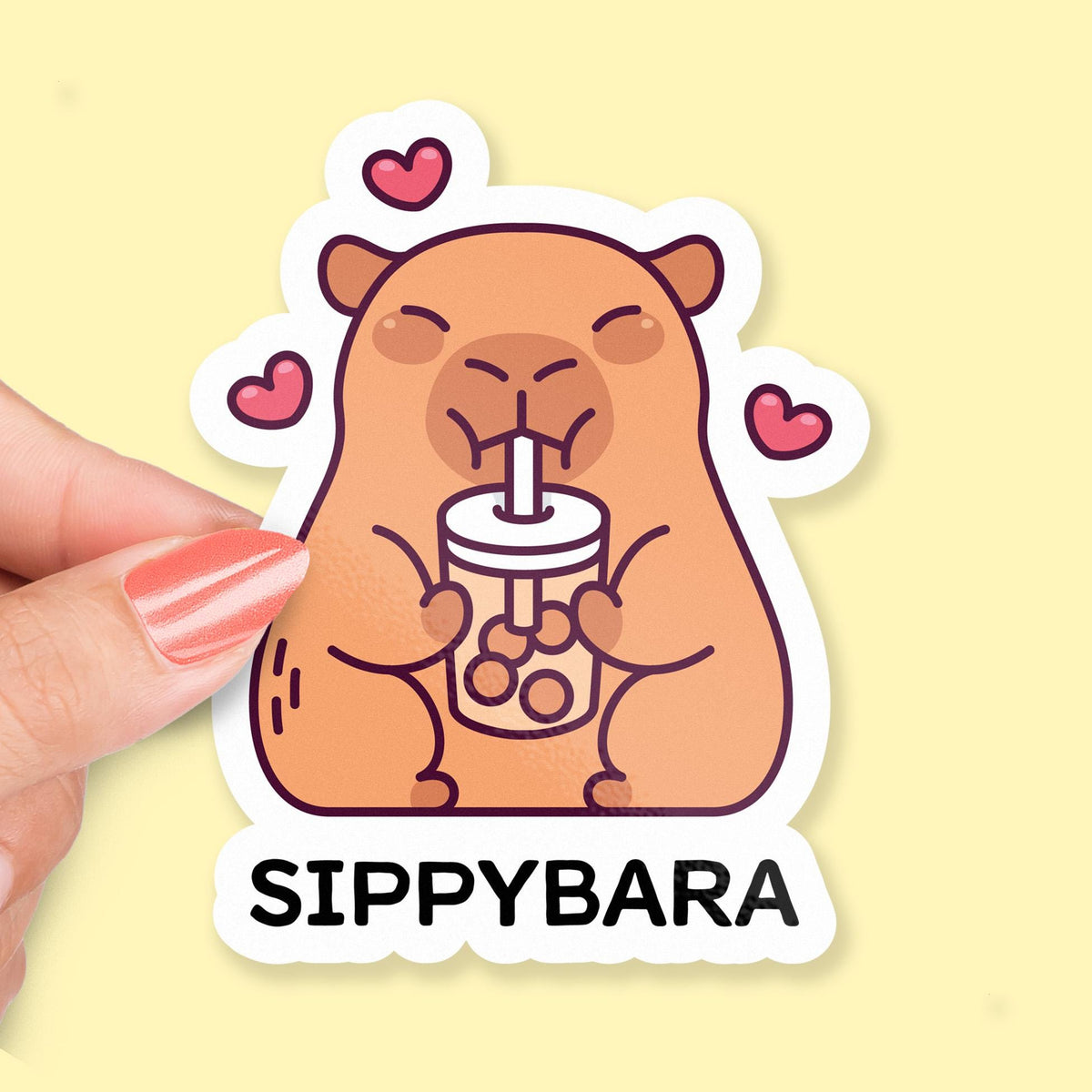 Sippybara sticker, cute capybara with bubble tea