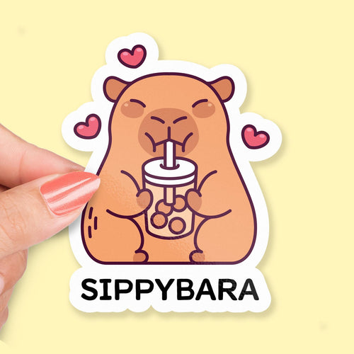 Sippybara sticker, cute capybara with bubble tea