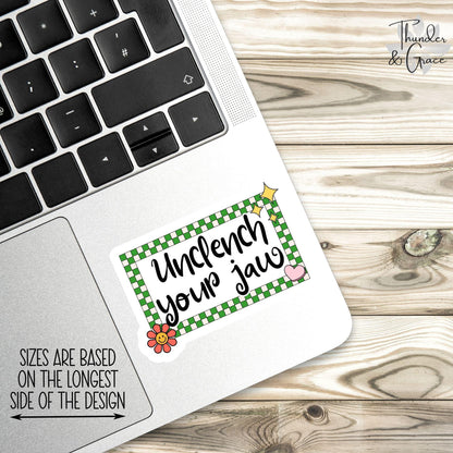 Unclench Your Jaw sticker, retro affirmation – view 2