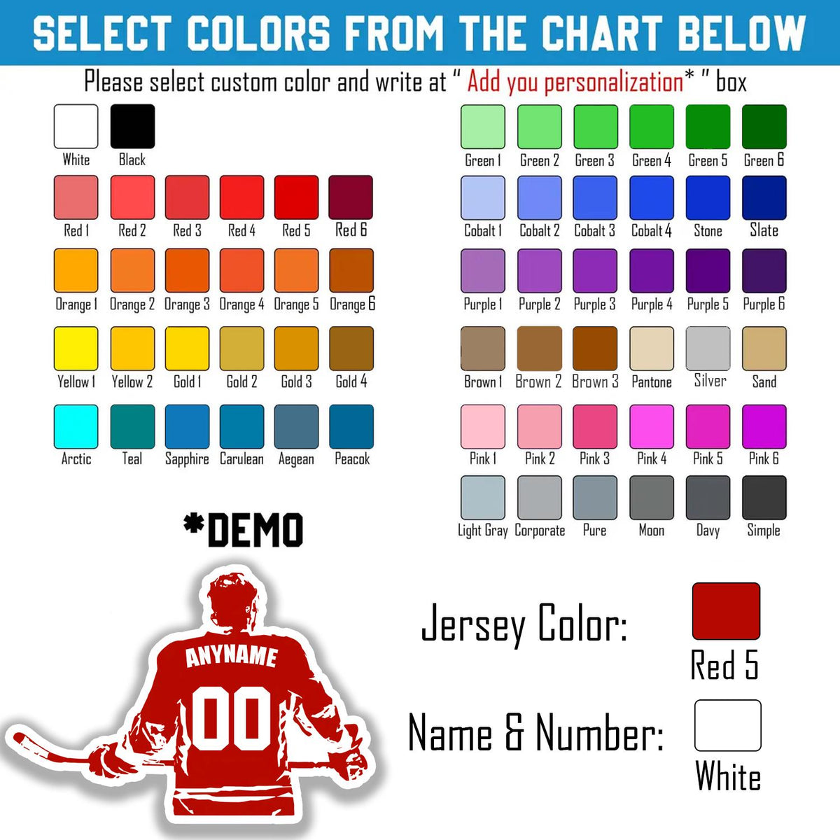 Custom ice hockey jersey number sticker with a name in your colors – view 5