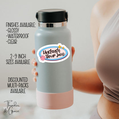 Unclench Your Jaw sticker, retro affirmation – view 3