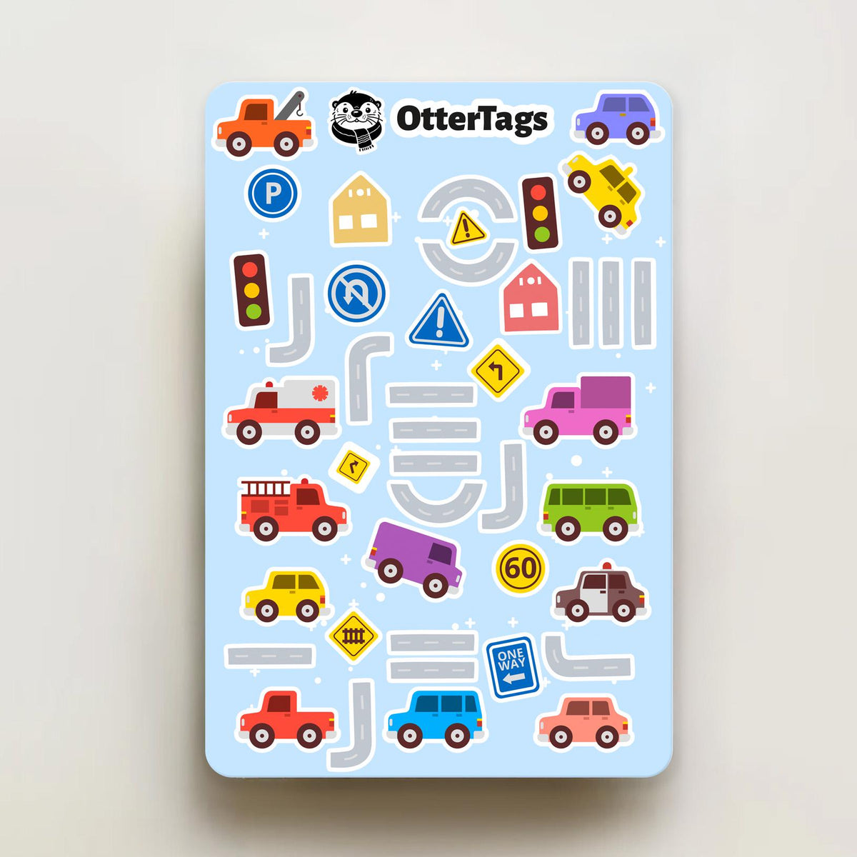Fun Car and Road Sheet sticker sheet, cute vehicle