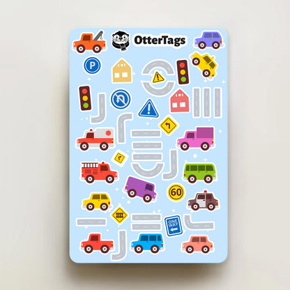 Fun Car and Road Sheet sticker sheet, cute vehicle