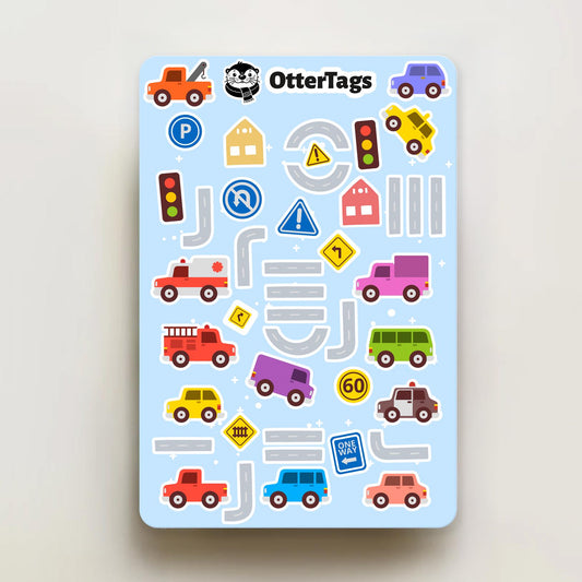 Fun Car and Road Sheet sticker sheet, cute vehicle