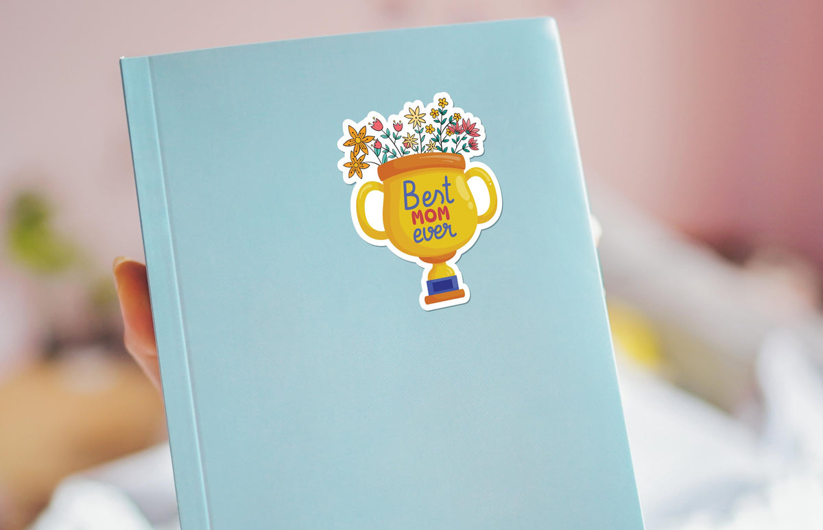 Best Mom Ever sticker, cute trophy with flowers – view 4