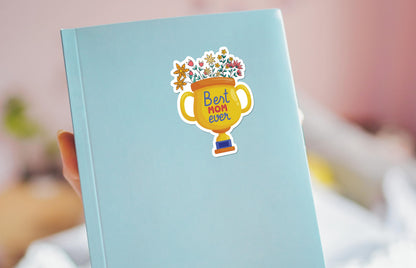 Best Mom Ever sticker, cute trophy with flowers – view 4