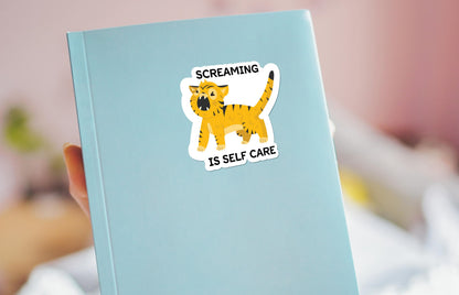 Screaming Is Self-Care sticker, sarcastic mental health – view 3