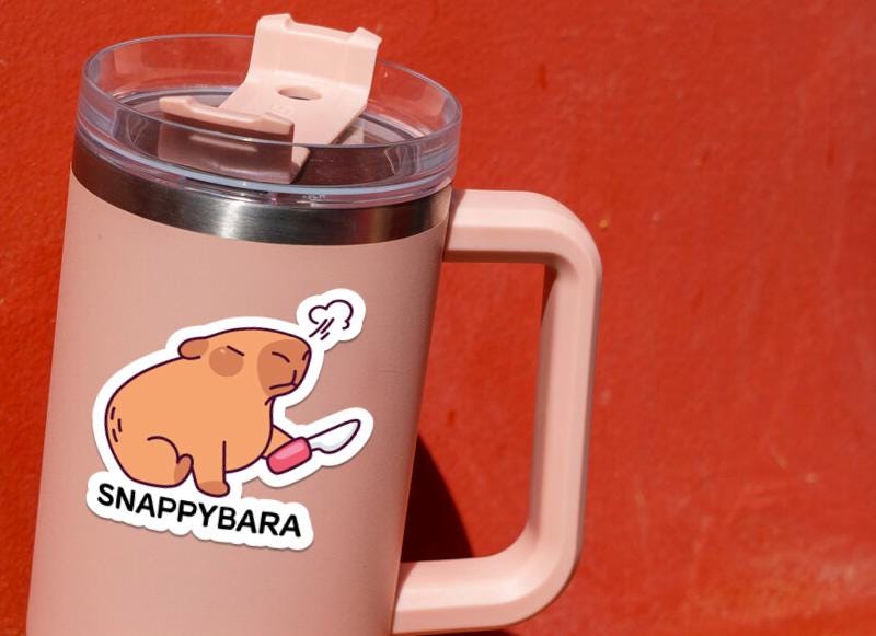 Snappbara sticker, cute capybara with knife – view 4