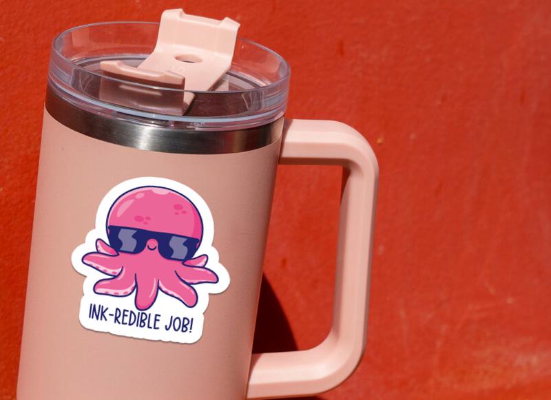 Ink-credible Job sticker, cute octopus pun – view 4