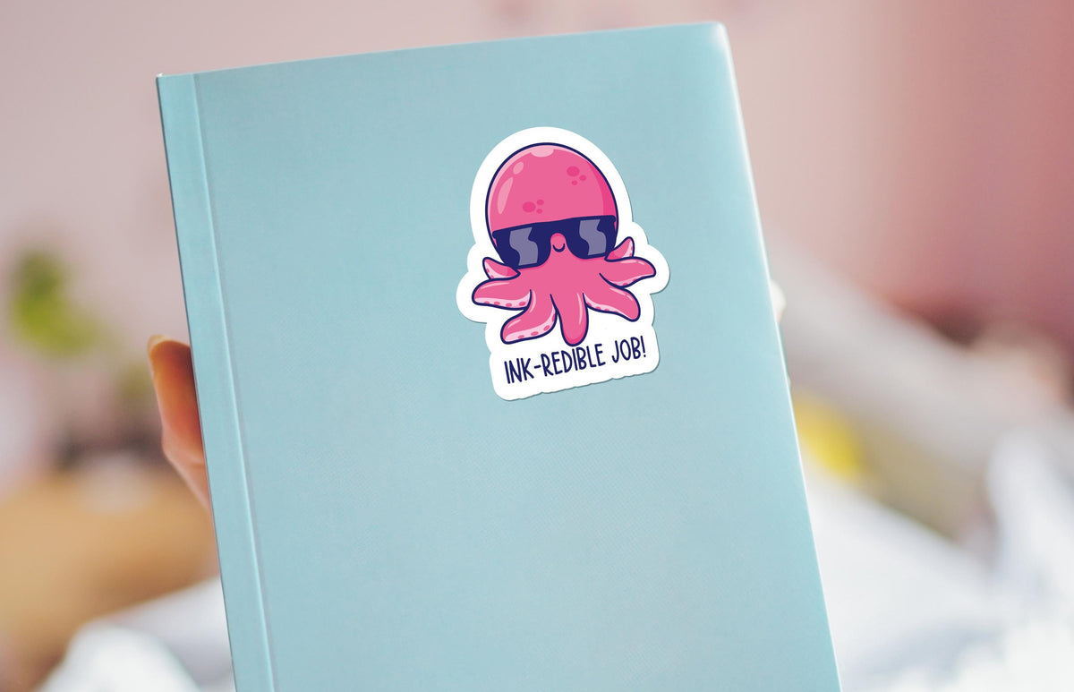 Ink-credible Job sticker, cute octopus pun – view 3