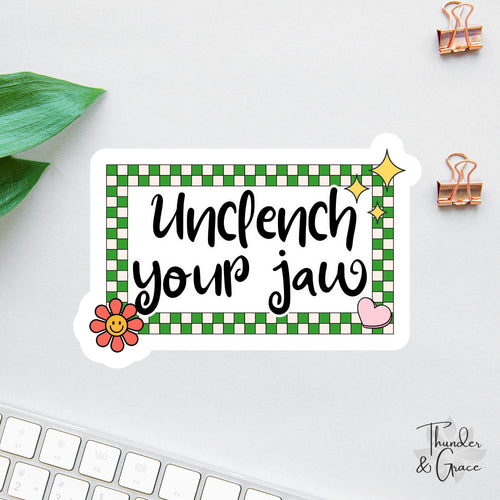 Unclench Your Jaw sticker, retro affirmation